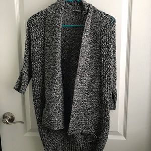 Black and white knit elbow length sleeve cardigan